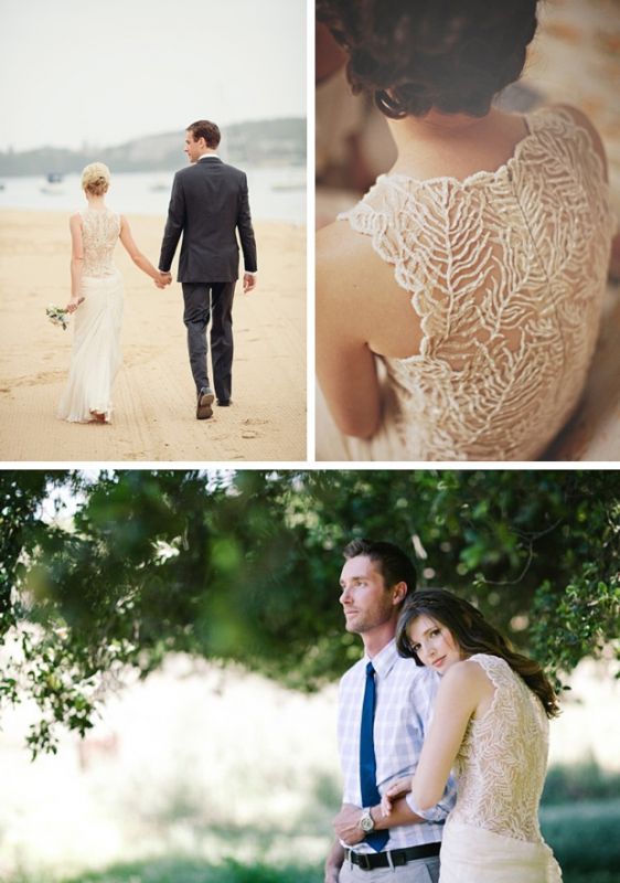 Vintage - Runway - Lace and Chiffon - Illusion neck and back Tadashi Shoji dress :  wedding ceremony dress inspiration ivory reception 009 Illusion Portrait Back Wedding Dresses Tadashi Shoji