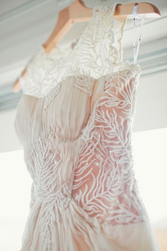 Vintage - Runway - Lace and Chiffon - Illusion neck and back Tadashi Shoji dress :  wedding ceremony dress inspiration ivory reception Ibb 1332280104.6015.2538