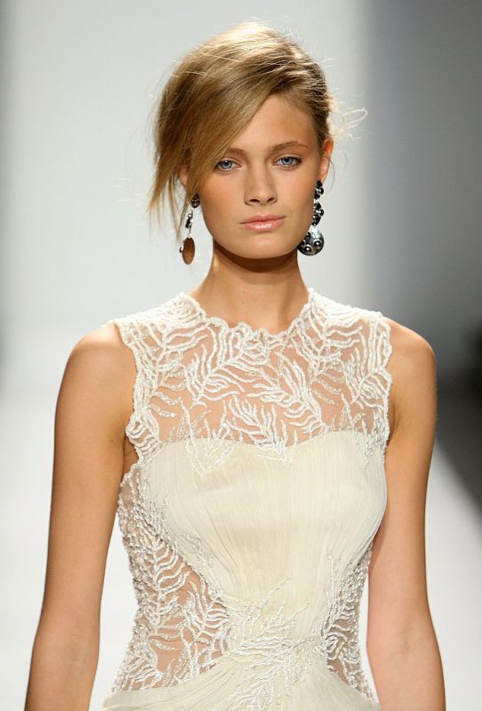 Vintage - Runway - Lace and Chiffon - Illusion neck and back Tadashi Shoji dress :  wedding ceremony dress inspiration ivory reception Photo 2