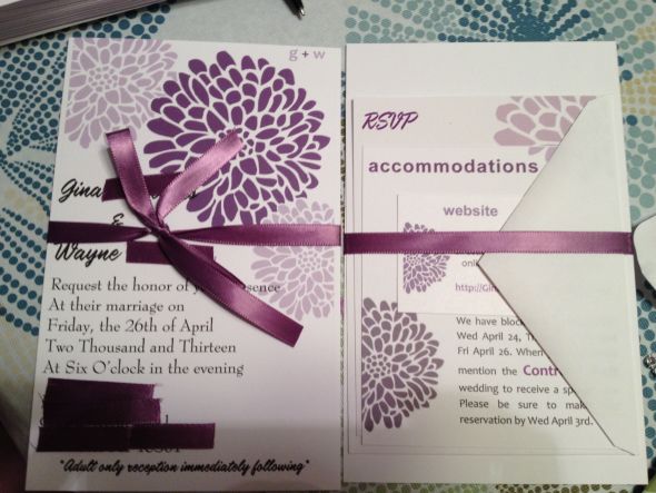 my version of DIY completed Puple invitations