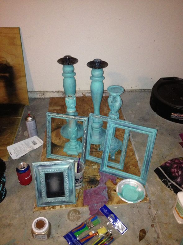 Tiffany Blue and gold antiqued candl
