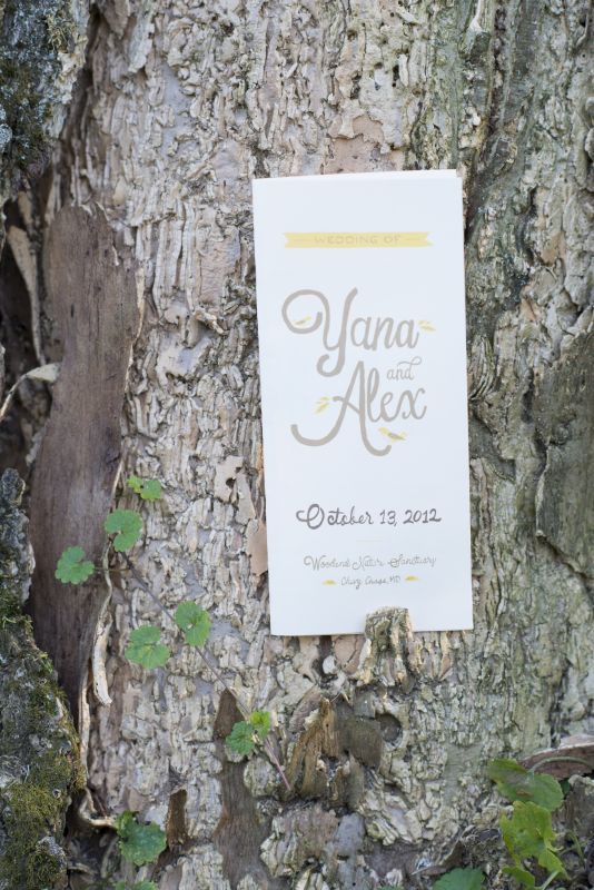 Woodsy wedding programs with silhoue