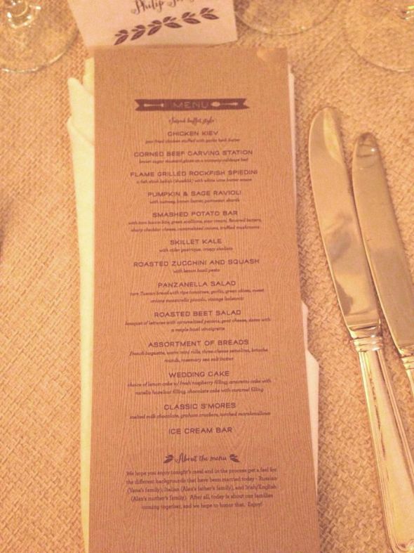 Woodsy wedding menu