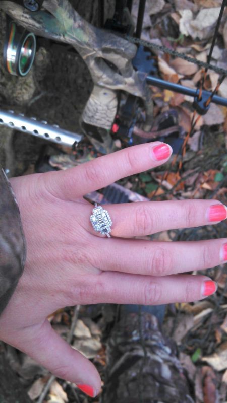 I said yes! Right under my treestand :  wedding engagement hunting proposal Ring Woods