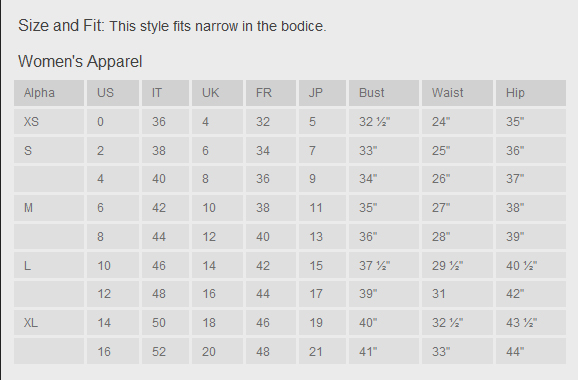 Bridesmaid Dress Size Chart