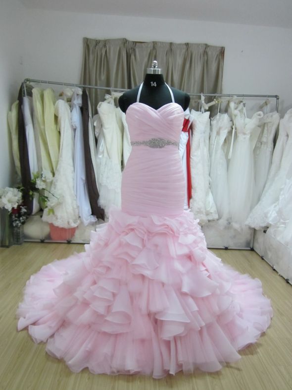 pink wedding dress white bridesmaids