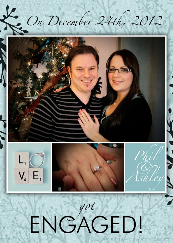 Ashley and Phil's DIY engagement photo and announcement :  wedding announcement diy engagement photos ring teal Engagement Announcement 5x7