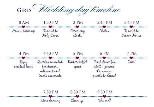 Wedding day timeline wedding transportation Timeline 1 year ago