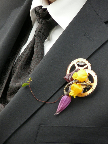 Brooch Bout? :  wedding brooch bouquet boutinierre brooch bouquet flower men Steampunk Bout