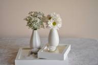 Milk glass centerpieces on white linens? :  wedding centerpieces White Vase White Linen
