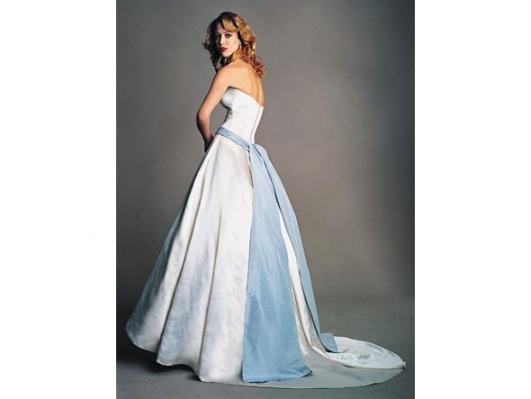 Real Brides Amsale Blue Sash Dress