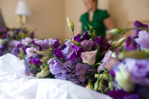 wedding bouquet flowers purple sweet pea hydrangea lisianthus KMD 0208