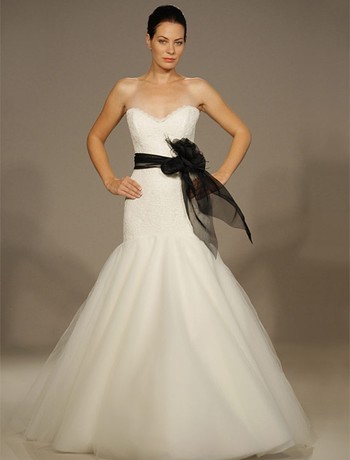 Are any Brides wearing a Splash of BLACK on there wedding dress?? : wedding sashes black sash ivory sash Romona Keveza 11221 Large