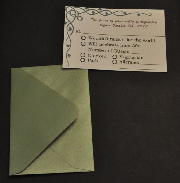 DIY Purple and Green Wedding invites. Pic Heavy :  wedding celtic clover diy green invitations invite irish purple rsvp shamrock  DSC2881