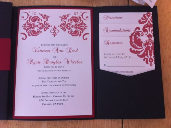 Our Pocketfolds!!! :  wedding inv damask invites invitation black red pocketfold cardspockets Photo 7