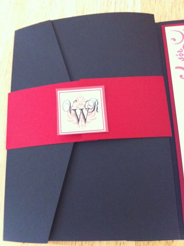 Our Pocketfolds!!! :  wedding inv damask invites invitation black red pocketfold cardspockets Photo 8