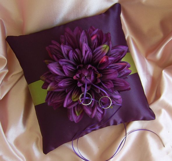 Fall Wedding Olive Green and Eggplant Wedding Colors Ring Bearer Pillow 