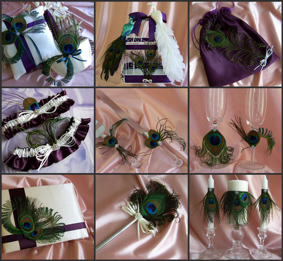 Peacock feathers and lapis 17 pieces accessories wedding peacock feather 
