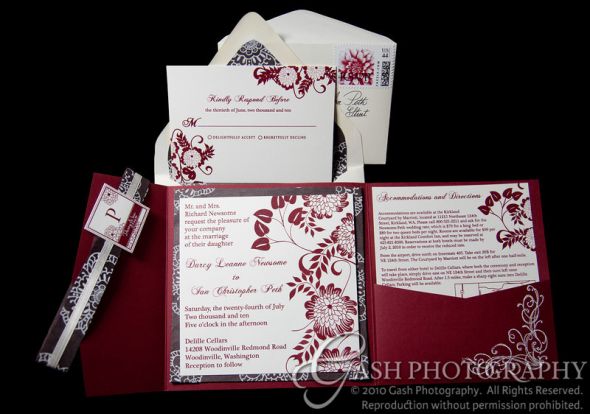 Wine Dahlia Embossed DIY Pocketfold Invitations