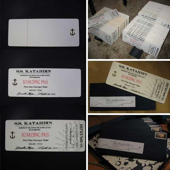 Vintage Ticket Save the Dates wedding std boat gloss ticket diy WB Bio STD