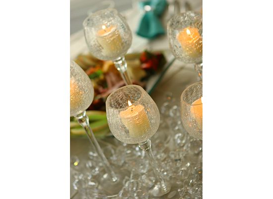 Finally decided! Easy, inexpensive, beautiful centerpiece! :  wedding easy inexpensive cheap centerpiece floating candle wine glass Blcentercandles