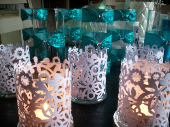 How was this made? :  wedding candle decor Paper Lace Votives