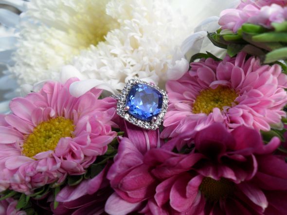 My sapphire engagement ring! :  wedding Myring And Flowers