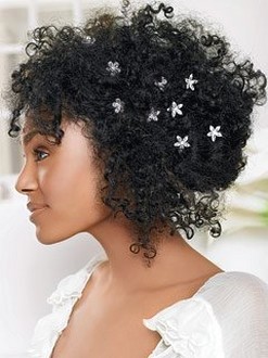 Afro with veil :  wedding Curly Black Bride Hairstyle With Flower Clips
