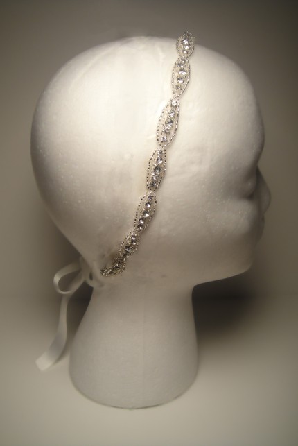 IVORY RIBBON HEADBAND WITH SWAROVSKI CRYSTALS AND BEADS :  wedding headband swarovski crystal Headband