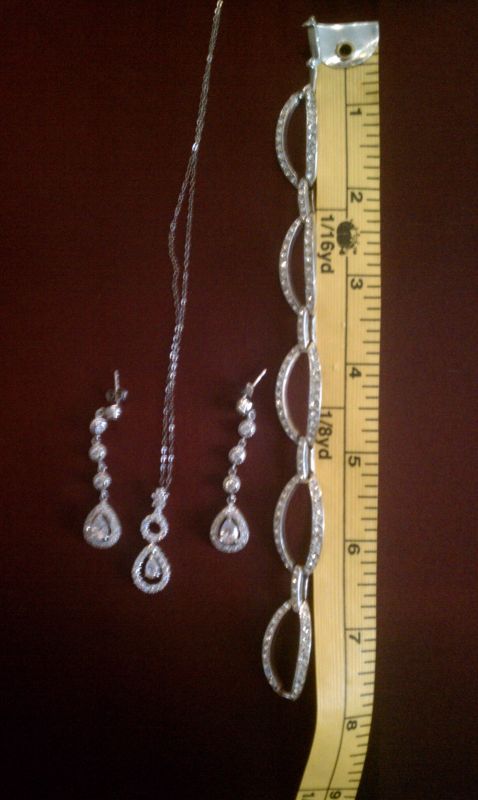 MATCH JEWELRY-CZ PEAR NECKLACE, DROP EARRINGS AND BRACELET-FREE SHIPPING! :  wedding jewelry necklace bracelet earrings cubic zirconia set silver Jewelry3
