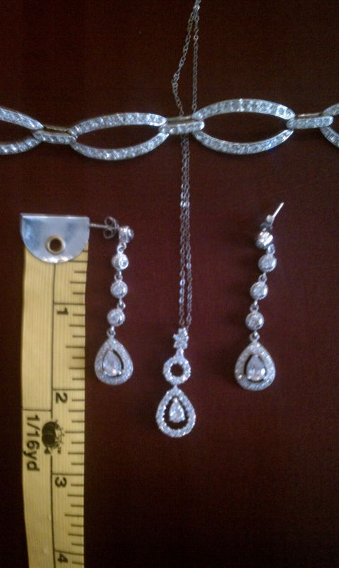 MATCH JEWELRY-CZ PEAR NECKLACE, DROP EARRINGS AND BRACELET-FREE SHIPPING! :  wedding jewelry necklace bracelet earrings cubic zirconia set silver Jewelry4