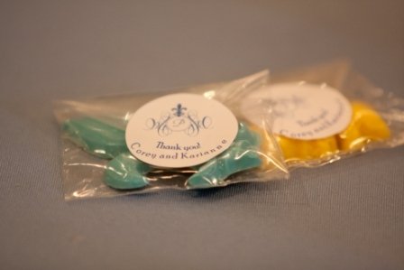 Colored chocolates and custom labels