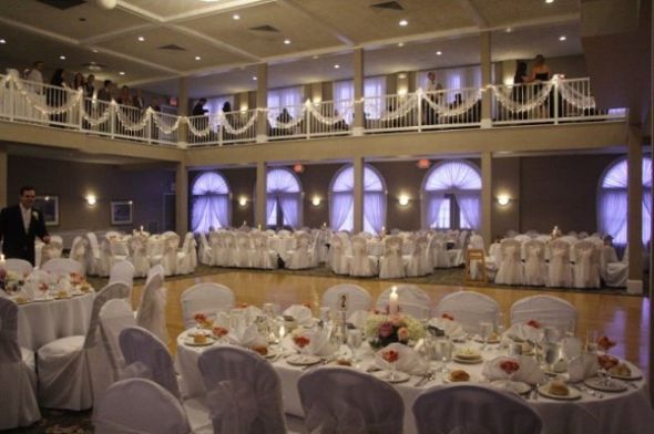 To cover the chairs or to not cover the chairs... that is the question. :  wedding chair covers decor reception Waterview2