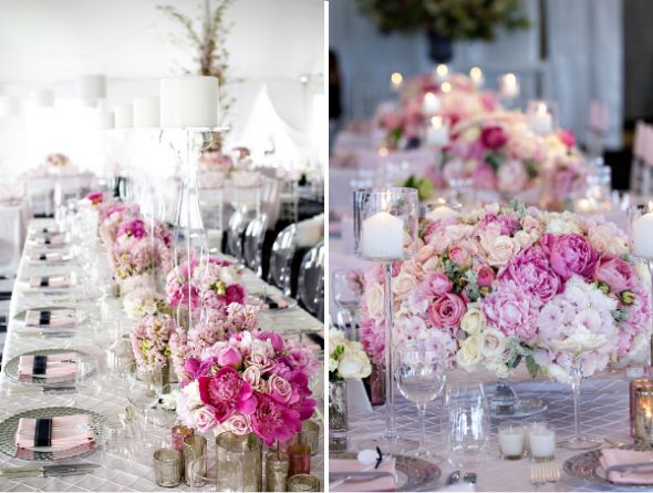 Please share pictures of centerpieces on rectangle tables :  wedding rectangle tables centerpieces flowers candles round tables Inspo1