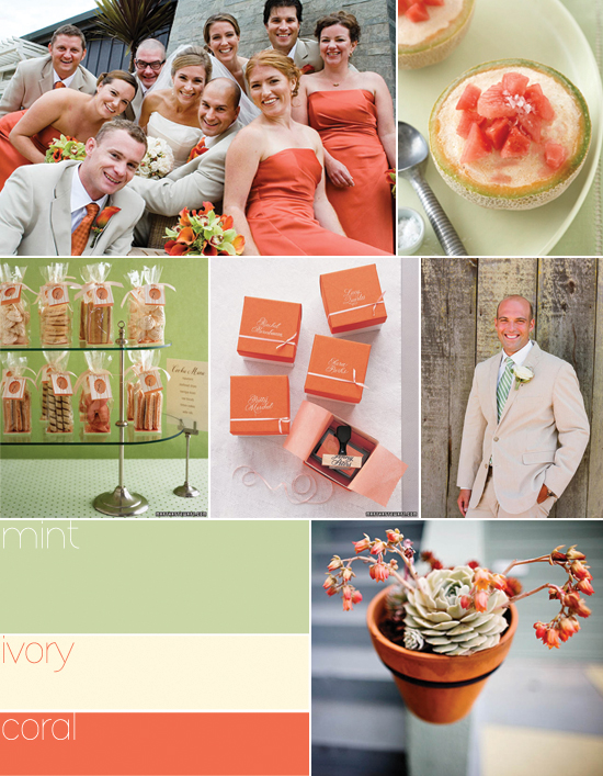 seafoam green and coral wedding invitations