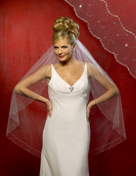 Ivory fingertip veil, with gorgeous beaded edging, $85 (Symphony Bridal 3000VL ) :  wedding veil ivory symphony bridal 3000vl blusher band tiara MyVeil
