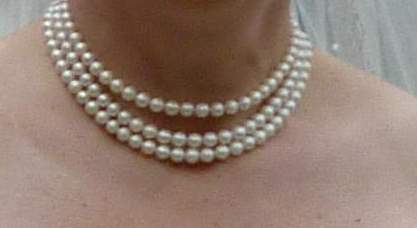 3-strand pearl necklace and faux pearl drop earrings