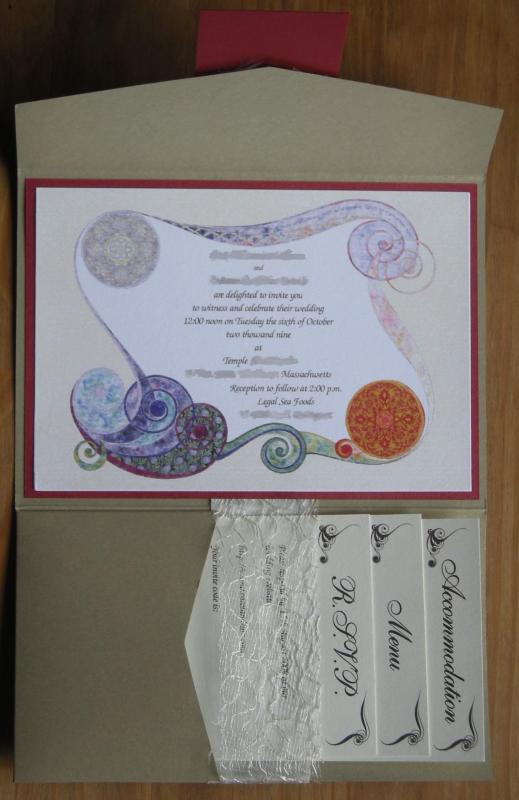 Gold pocketfold with DIY invitation based on the design of our ketubah