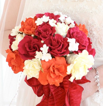 Clay Flowers  : ) :  wedding clay flowers clay bouquets decoclay pink red white ivory bouquet flowers diy clay orange feather crystal brooch something blue brooch bouquet black bouquet WeddingClr 114 Crop