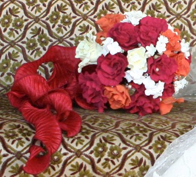 Clay Flowers  : ) :  wedding clay flowers clay bouquets decoclay pink red white ivory bouquet flowers diy clay orange feather crystal brooch something blue brooch bouquet black bouquet WeddingClr 176 Crop