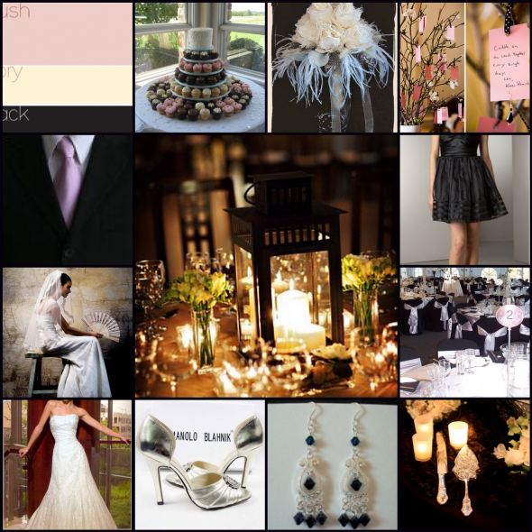 Ivory blush and black wedding Inspirationboard