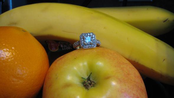 Finally took my e-ring on a photo shoot. :  wedding RingInFruit
