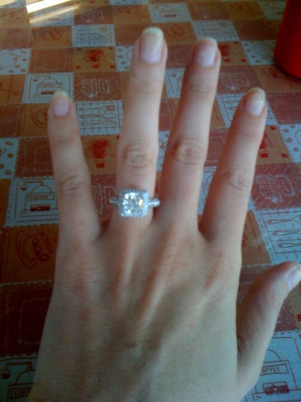 Share pictures of your ring and state your ring/diamond size! :  wedding ring size diamond size carat pictures rings diamonds carats finger 65 1 1 carat wave custom emerald cut Photo 1