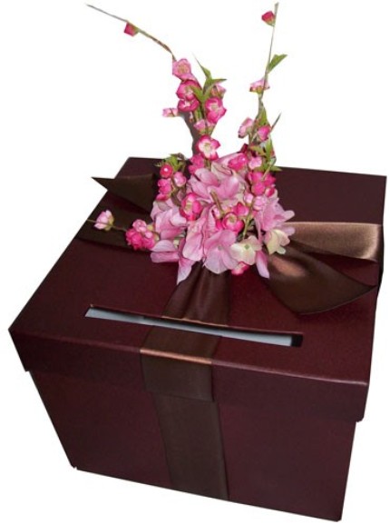 Chocolate Brown Wedding Gift Card Box with Chocolate Brown Satin Ribbon and