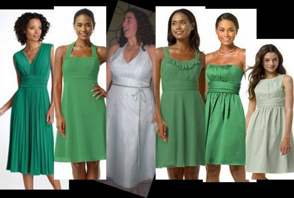 Non-matching dresses and coordinating accessories :  wedding non matching mis matching bridesmaids sash Bridesmaids Mashup