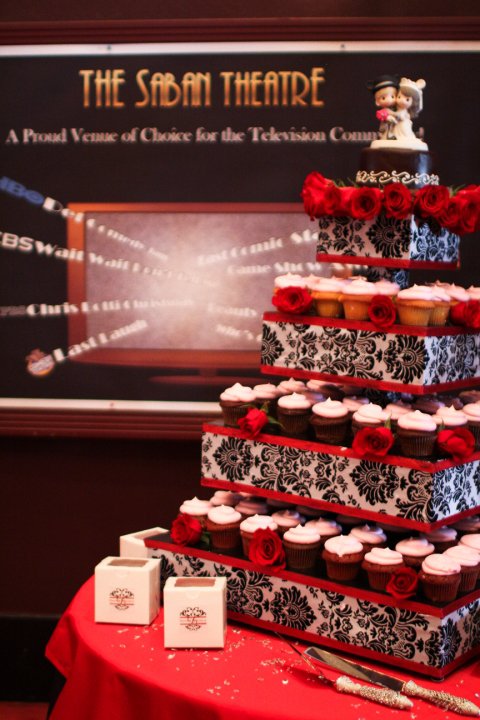 BW Damask Cupcake Tower For RENT wedding Cupcaketower