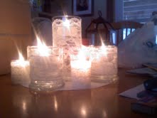 My Martha-inspired Lace Candle Centerpieces! :  wedding lace candles centerpieces Centerpiece2