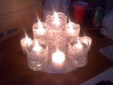 My Martha-inspired Lace Candle Centerpieces! :  wedding lace candles centerpieces Centerpiece3