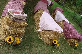 Straw bale seating at rustic wedding. :  wedding hay bales ceremony seating rustic Bale 3
