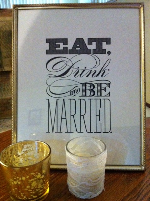 gold mercury votives, chalkboard and more!! :  wedding gold mercury votives burlap banner eat drink and be married chalkboard votives Photo